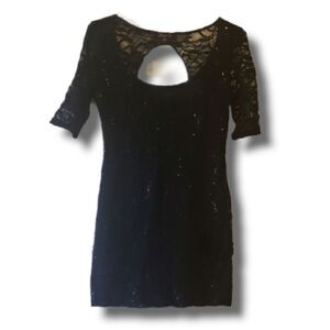 Reign On Womens Black Sequin Lace‎ Open Back Bodycon Mini Dress Large L